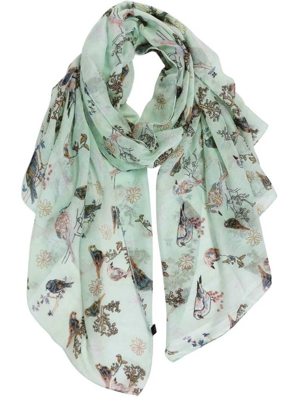 Scarfs for Women Lightweight Cotton Feel Scarves Floral Birds Print